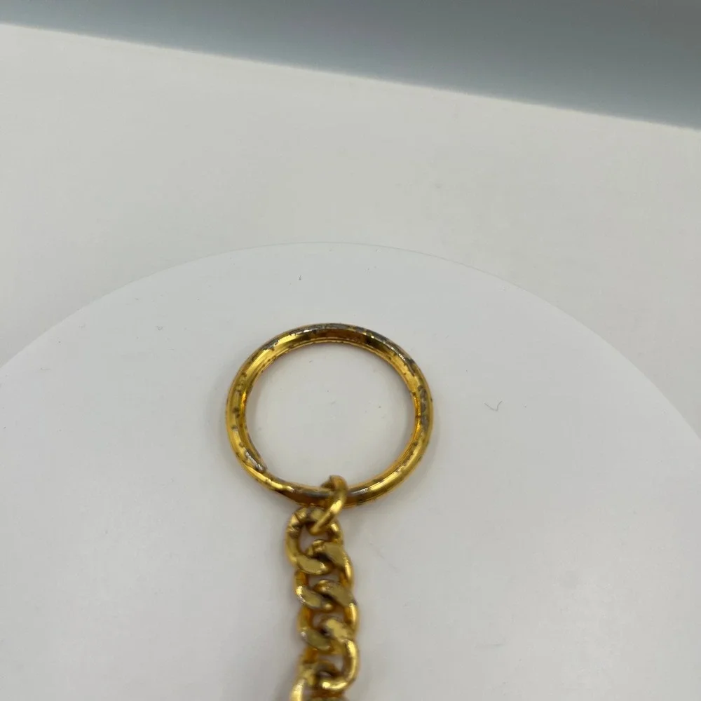 VTG Jerusalem‎ Menorah Keychain Red Enamel Gold Tone Judaica Souvenir Key Ring